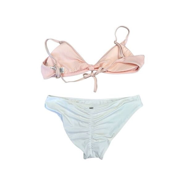 Hollister Swim/VS Pink Bikini Set Mix Match Pink/White Low Rise Knot Front L/M - Picture 2 of 11
